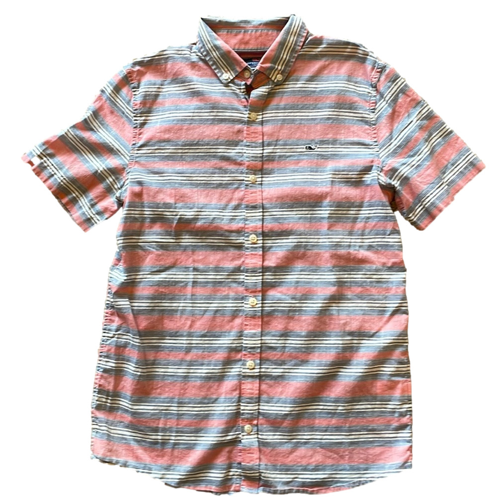 Vineyard Vines Kids XL Pink and Blue Whale Short Sleeve Button Down Shirt